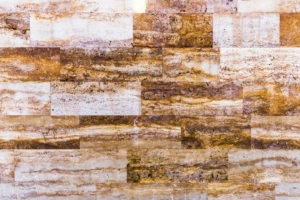 Travertine stone wall with silver travertine marble tile pattern